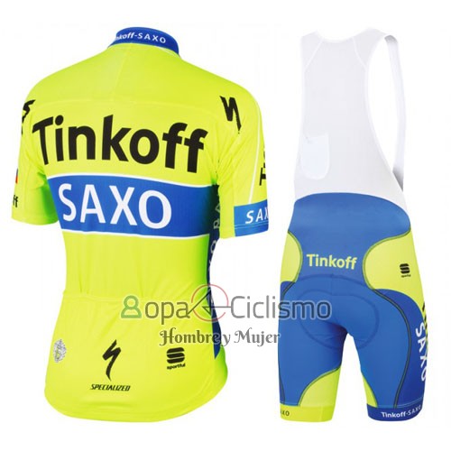 Tinkoff Saxo Bank Ropa Ciclismo Culotte Corto 2016 Mangas Cortas AMarillo y Azul